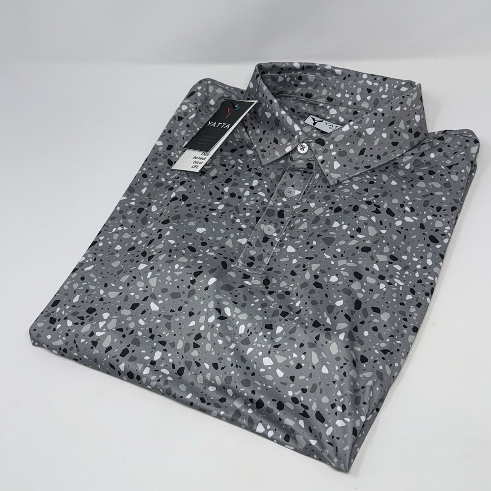 NWT Yatta Golf Men's 2XL Gray Terrazzo Short Sleeve Golf Polo Shirt Gray/White
